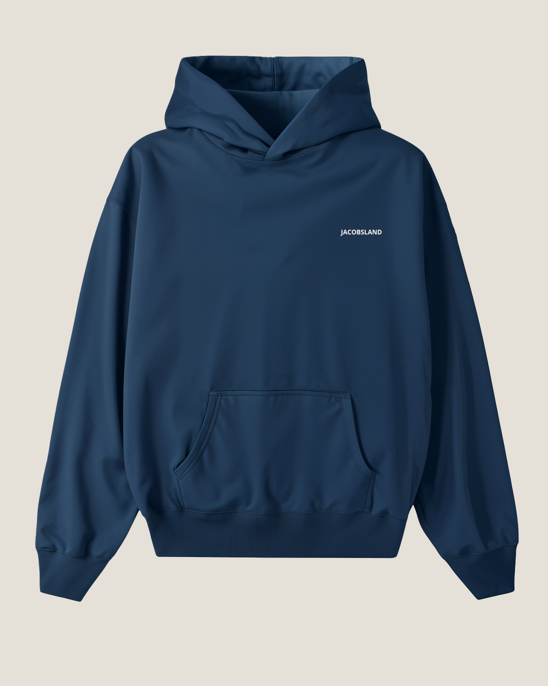 Sudadera azul unisex de algodón con capucha trasera, diseño inspirado en el peregrino del Camino de Santiago – Jacobsland.